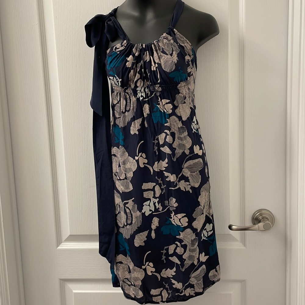 Quicksilver navy lightweight florals dress elastic under bust & in back btm Sz M